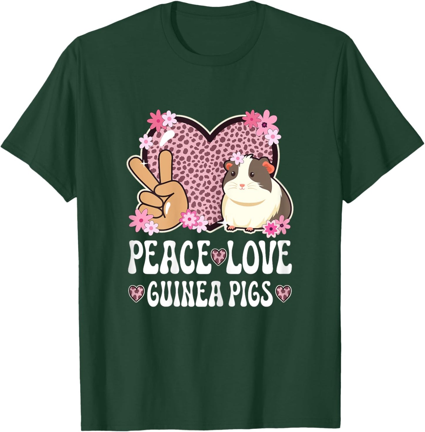 Peace Love Guinea Pigs Cheetah Print Women Guinea Pig Lover T-Shirt - T-Shirt | Forest
