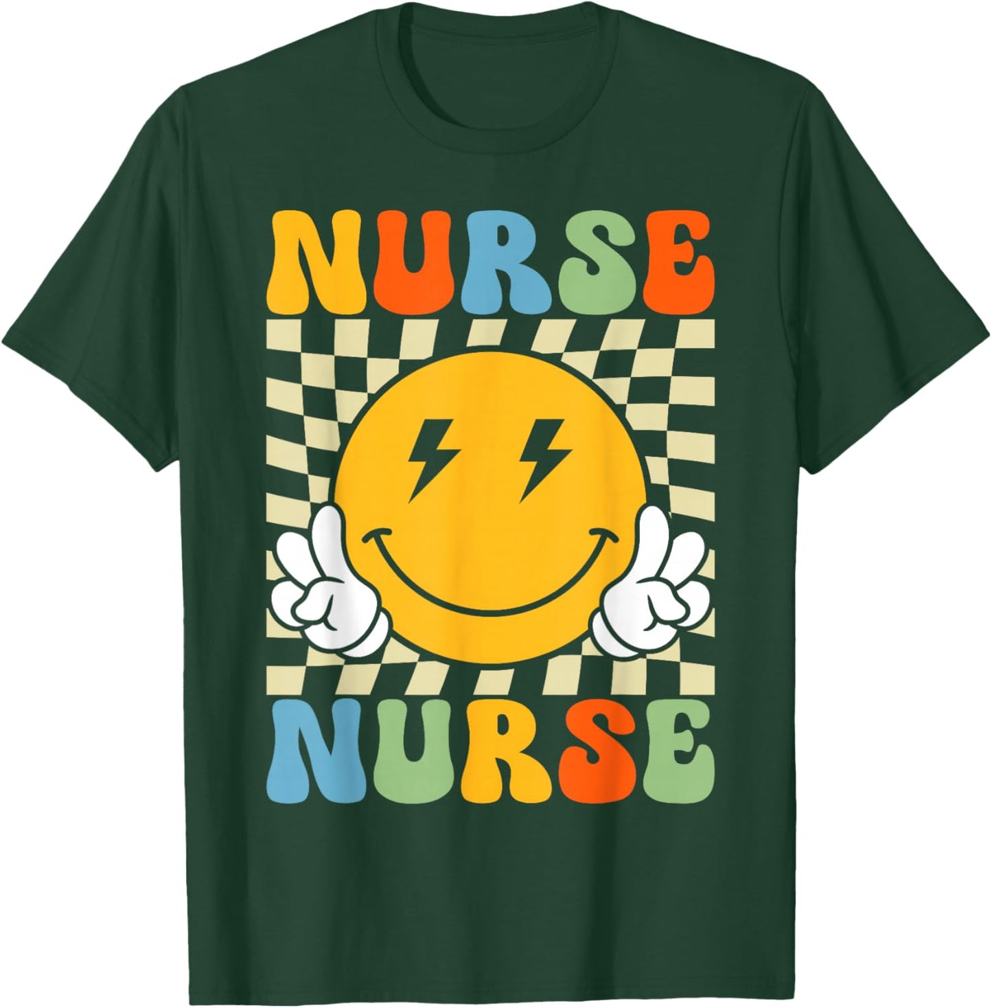 Groovy Nurse Design Men Smile Face Nursing T-Shirt - T-Shirt | Forest