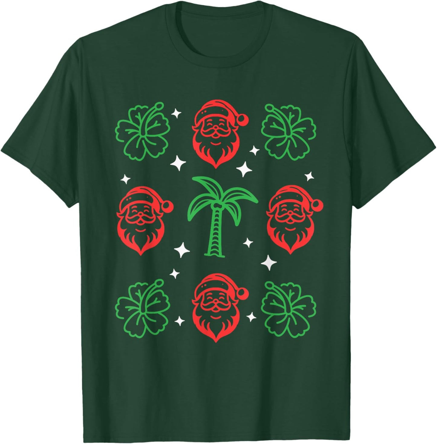 Hawaiian Christmas Hibiscus Palm Trees Mele Kalikimaka T-Shirt - T-Shirt | Forest