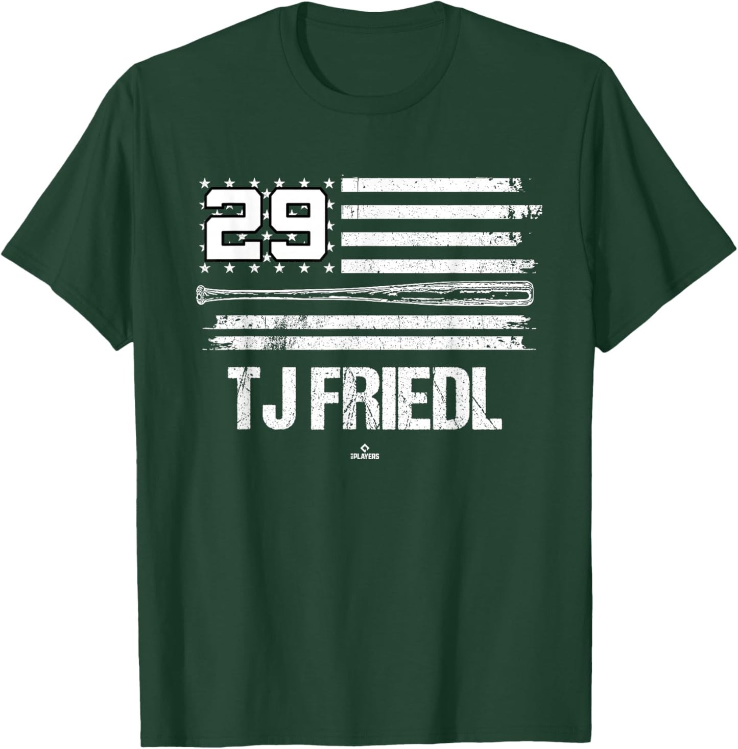 USA Flag Bat TJ Friedl Cincinnati Baseball MLBPA T-Shirt - T-Shirt | Forest