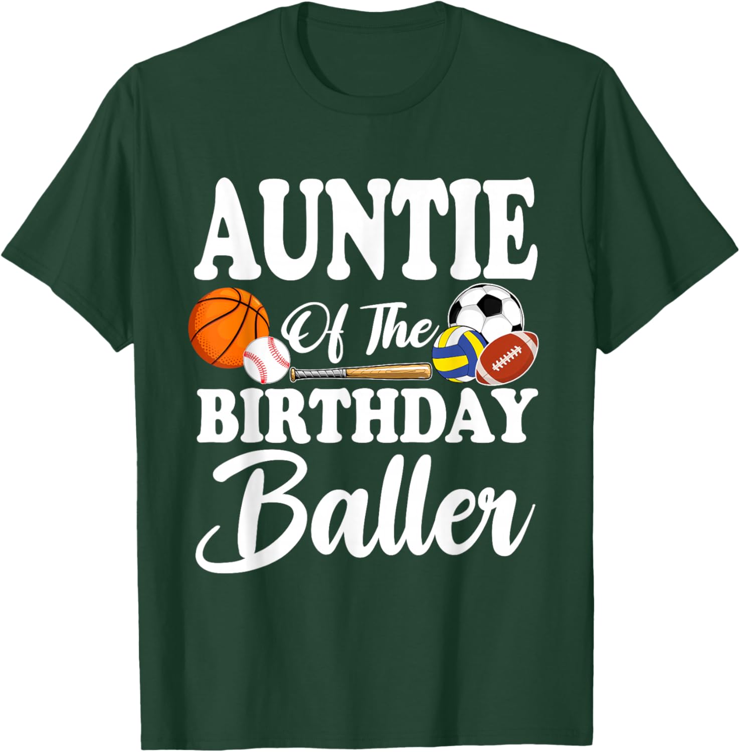 Auntie of The Birthday Baller Sports Birthday Family Party T-Shirt - T-Shirt | Forest