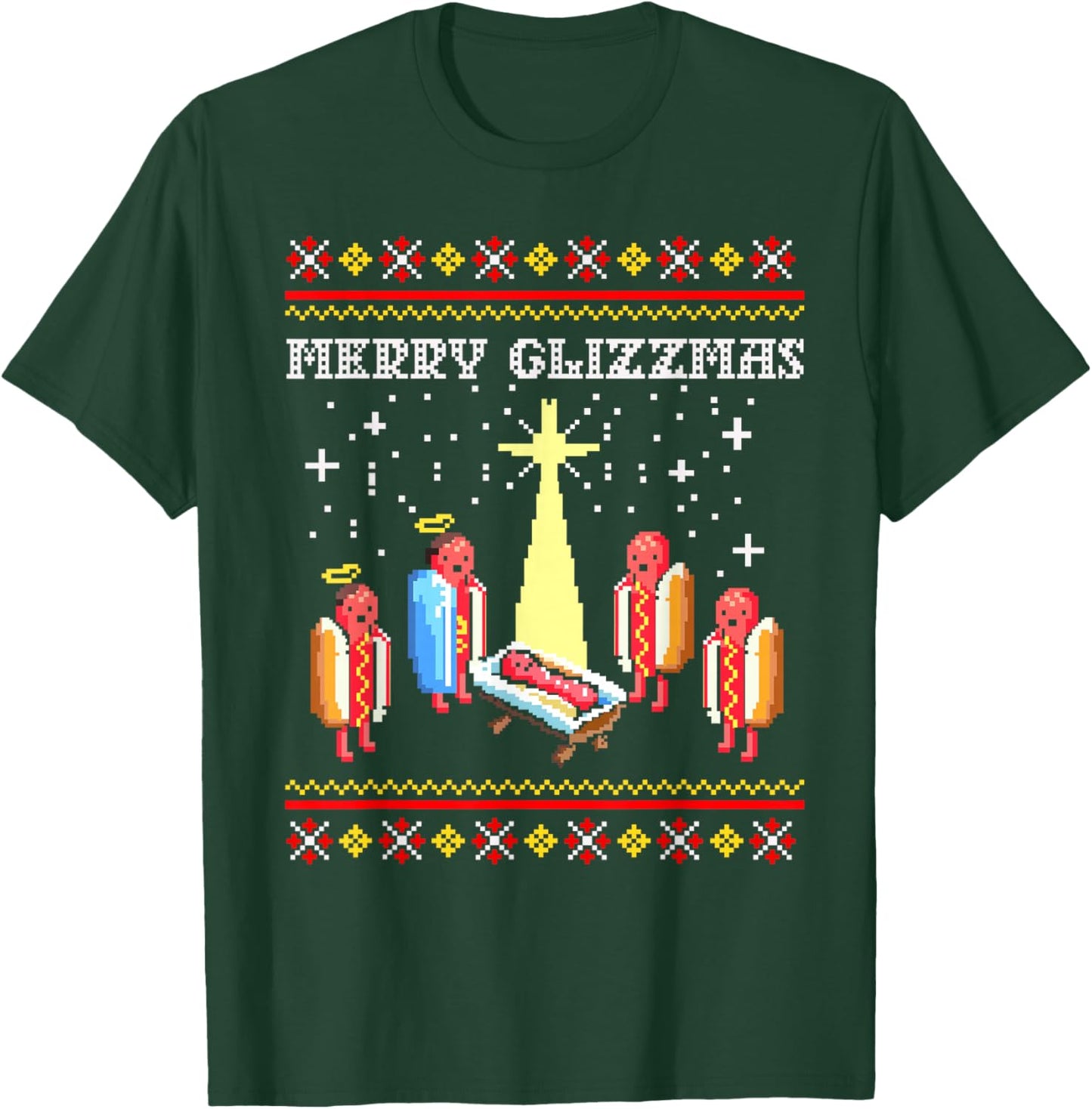Funny Merry Glizzmas Hot Dogs Family Group Ugly Christmas T-Shirt - T-Shirt | Forest