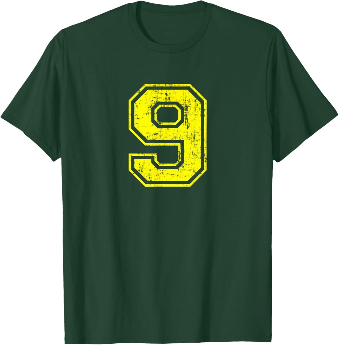 Number 9 Nine Varsity Distressed Vintage Sport Team Player's T-Shirt - T-Shirt | Forest
