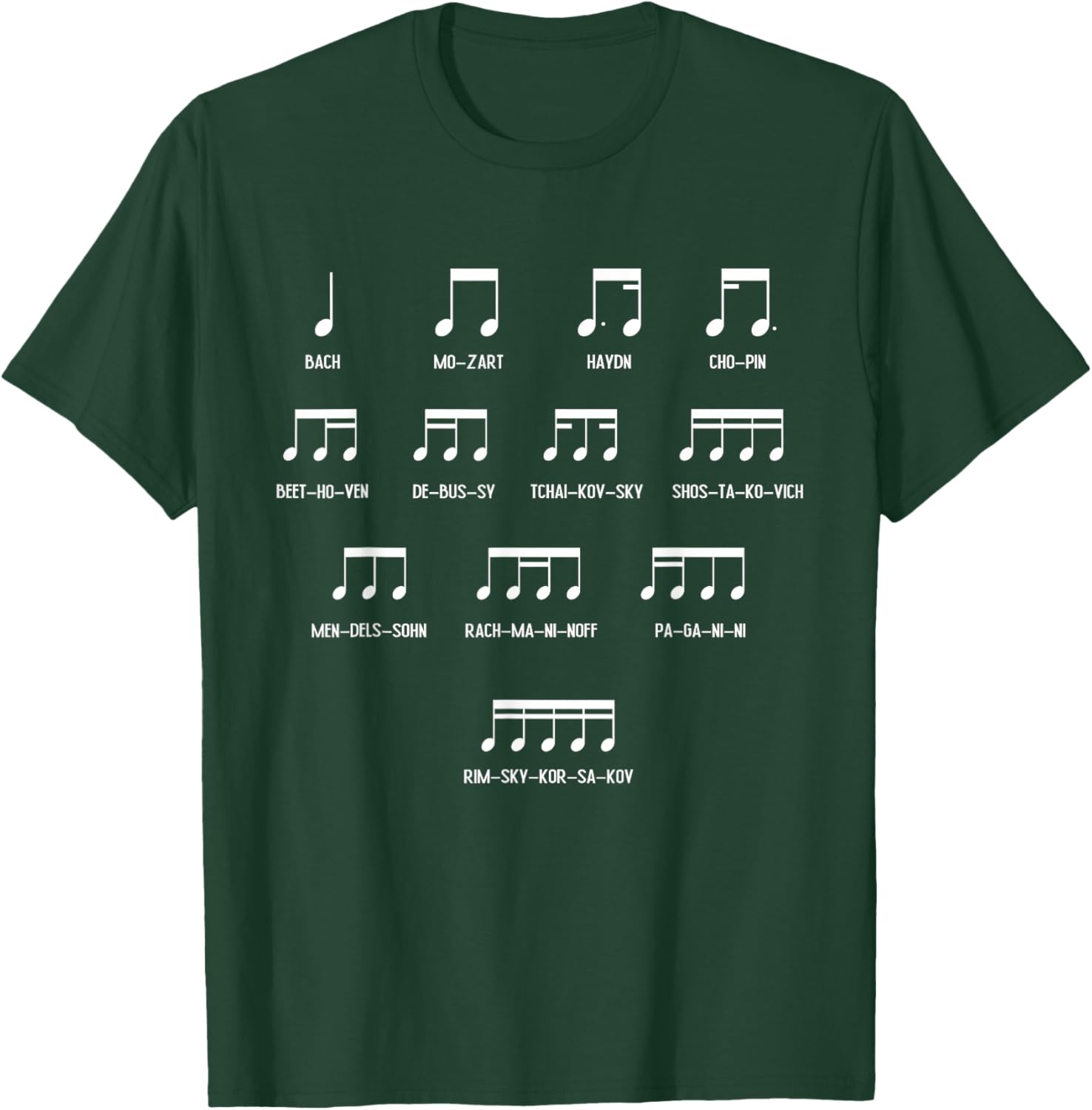 Composer Rhythm Music - Bach Mozart Beethoven Chopin T-Shirt - T-Shirt | Forest