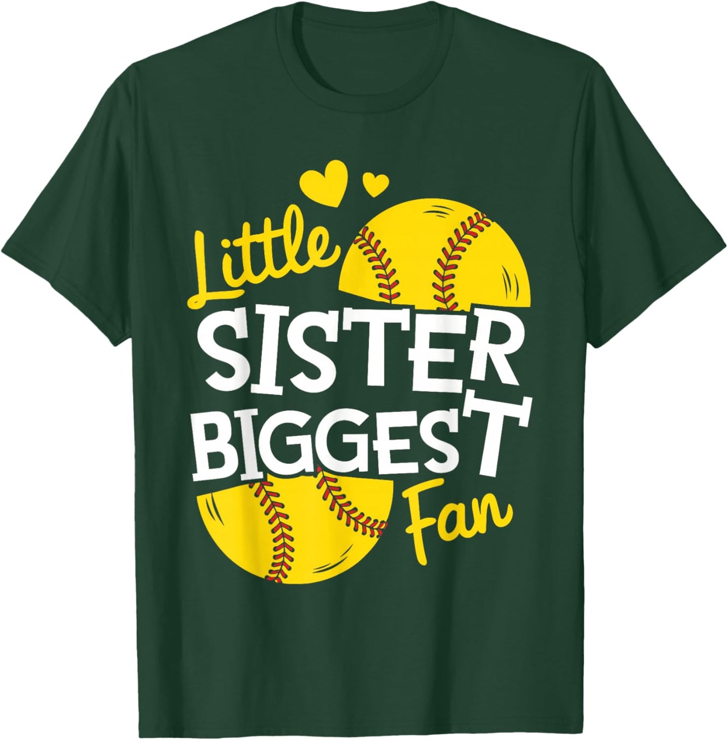Softball Little Sister Biggest Fan Teen Girls Baby Kids Cute T-Shirt - T-Shirt | Forest