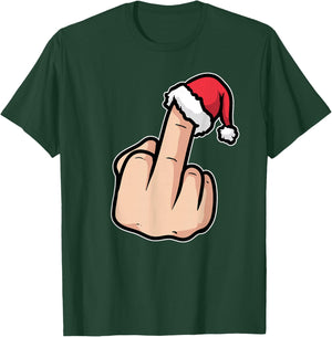Funny Santa Hat with Middle Finger T-Shirt - T-Shirt | Forest
