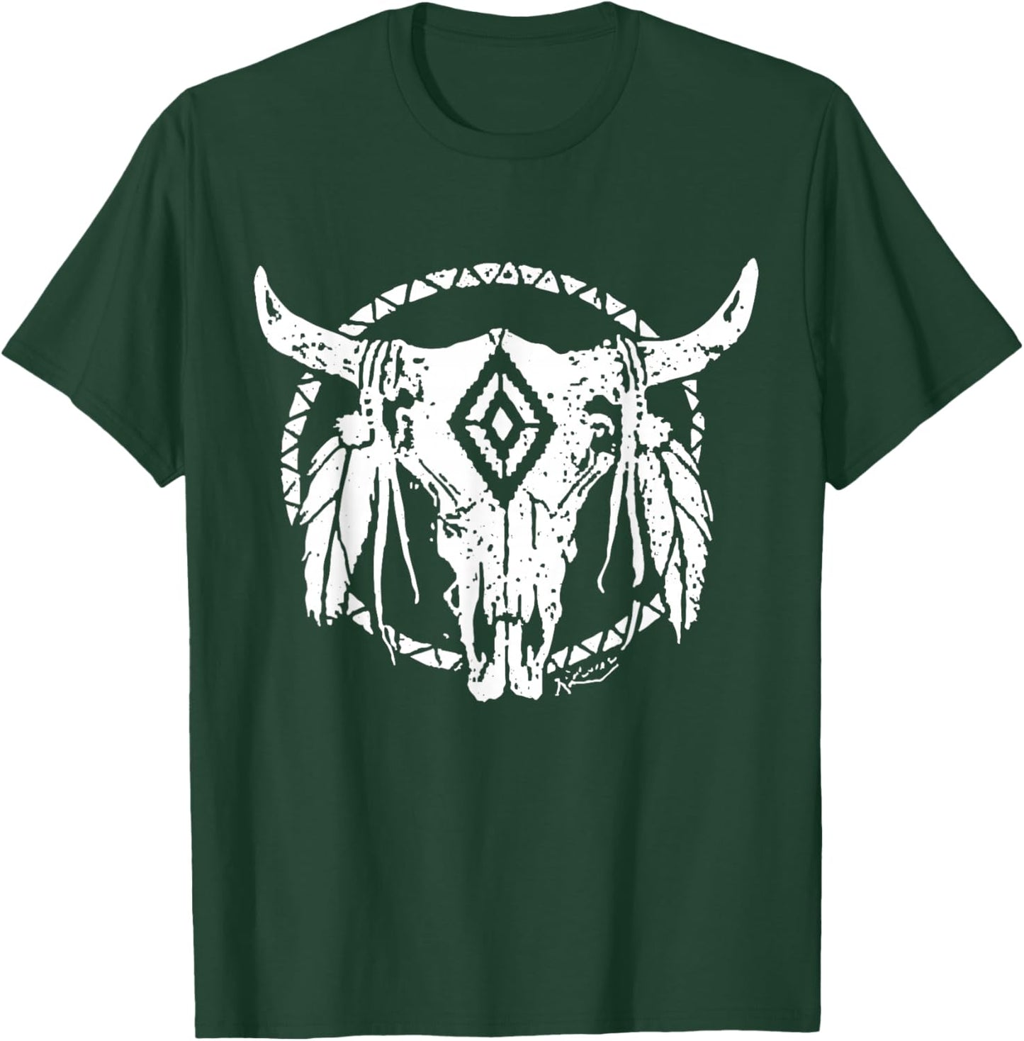 Tribal Bull Skull Western Desert Graphic Art Country Rodeo T-Shirt - T-Shirt | Forest