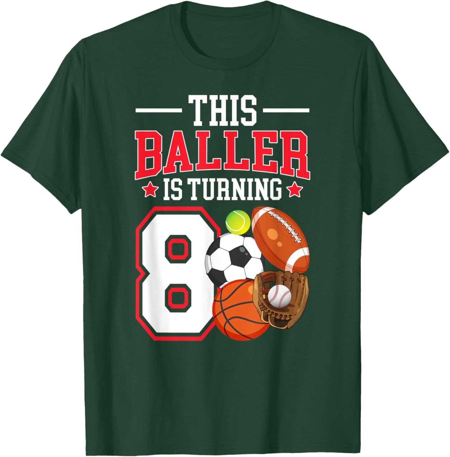 8th Birthday Sports Birthday Theme 8 Year Old Boy T-Shirt - T-Shirt | Forest