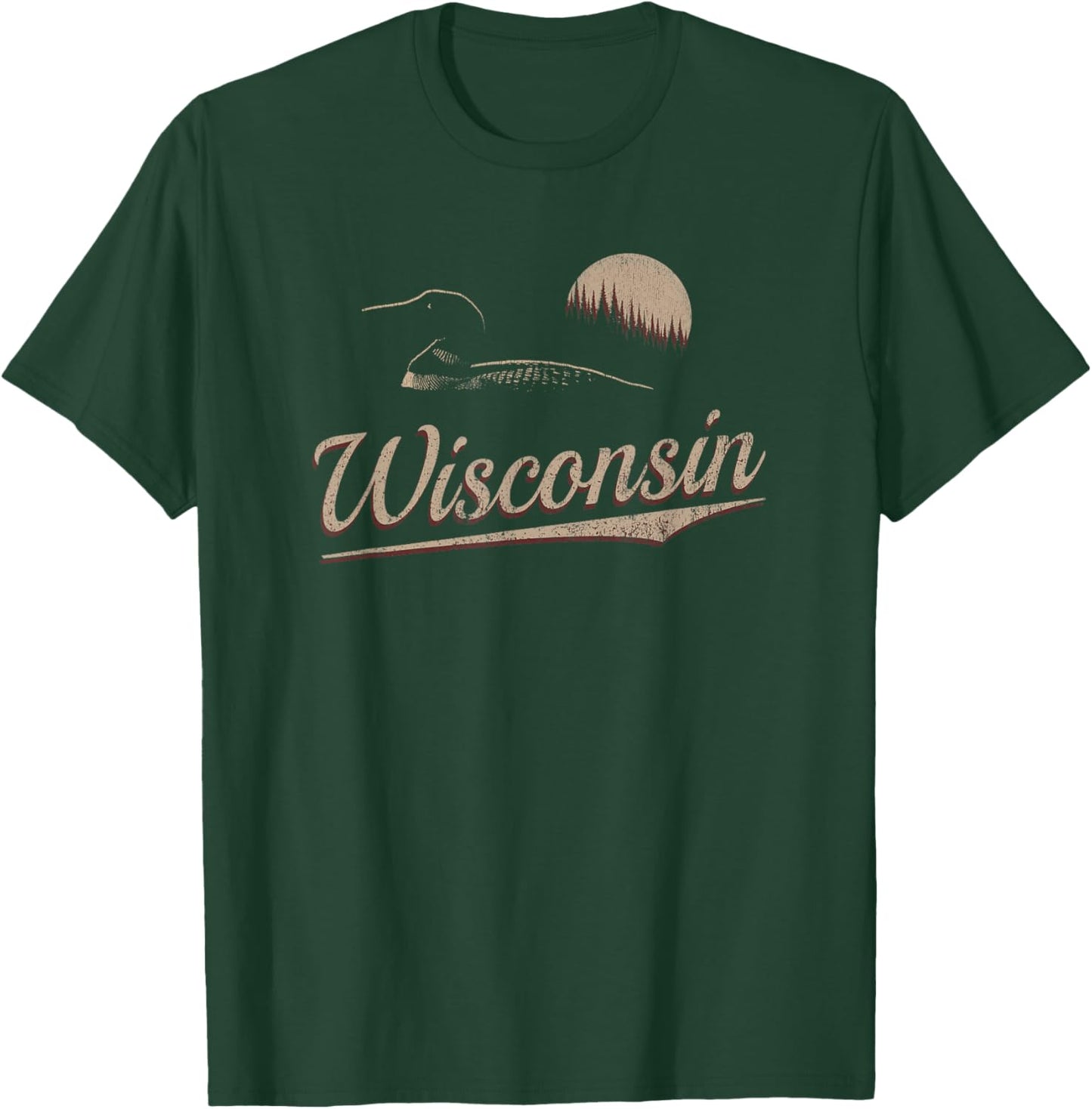 Wisconsin - Loon and Trees - Retro Wisconsin T-Shirt - T-Shirt | Forest