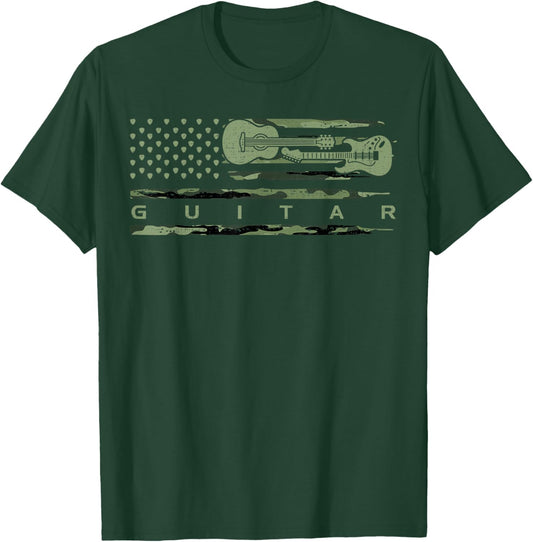 Vintage Camouflage Guitar, Guitarist, Guitar Lover T-Shirt - T-Shirt | Forest