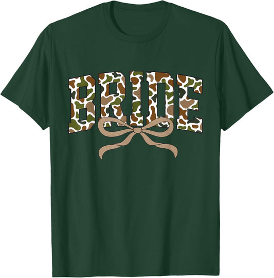 Vintage Camo Bride Coquette Bow Camouflage Engagement Party T-Shirt - T-Shirt | Forest