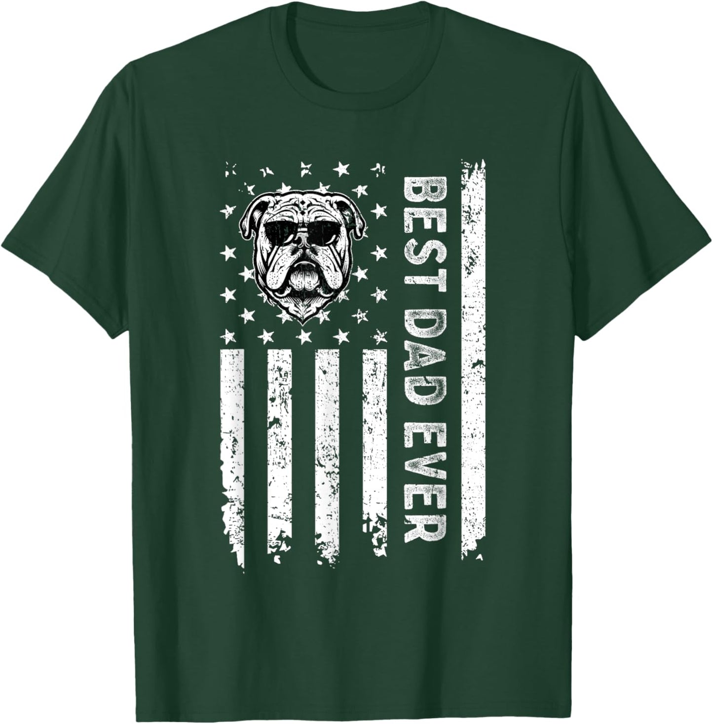 Best English Bulldog Dog Dad Ever Fathers Day USA Flag Men Women Kids T-Shirt - T-Shirt | Forest