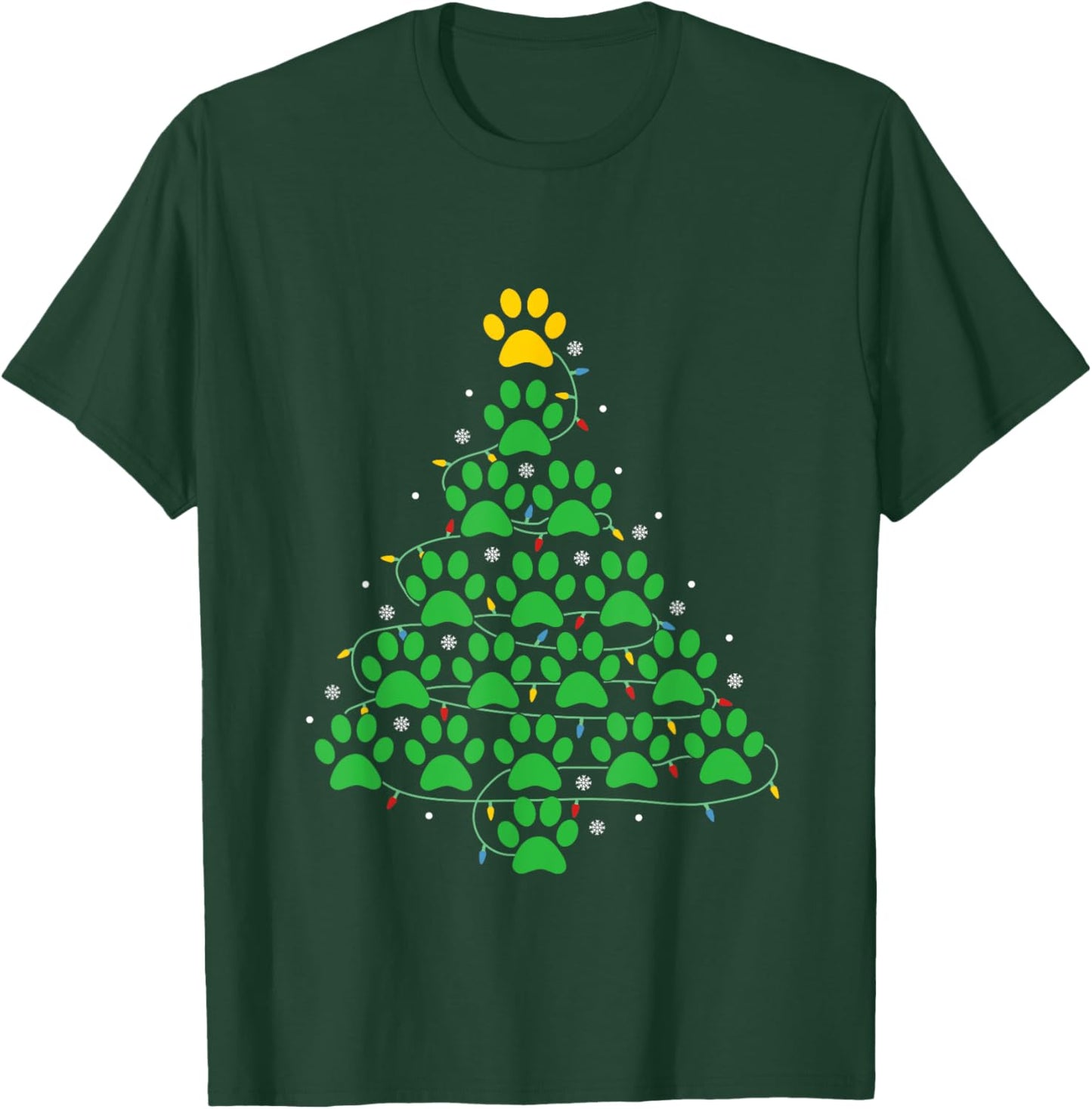 Dog Paw Christmas Design Lr -Adult Dog Paws Print Christmas Tree Lights Dog Lover T-Shirt - T-Shirt | Forest