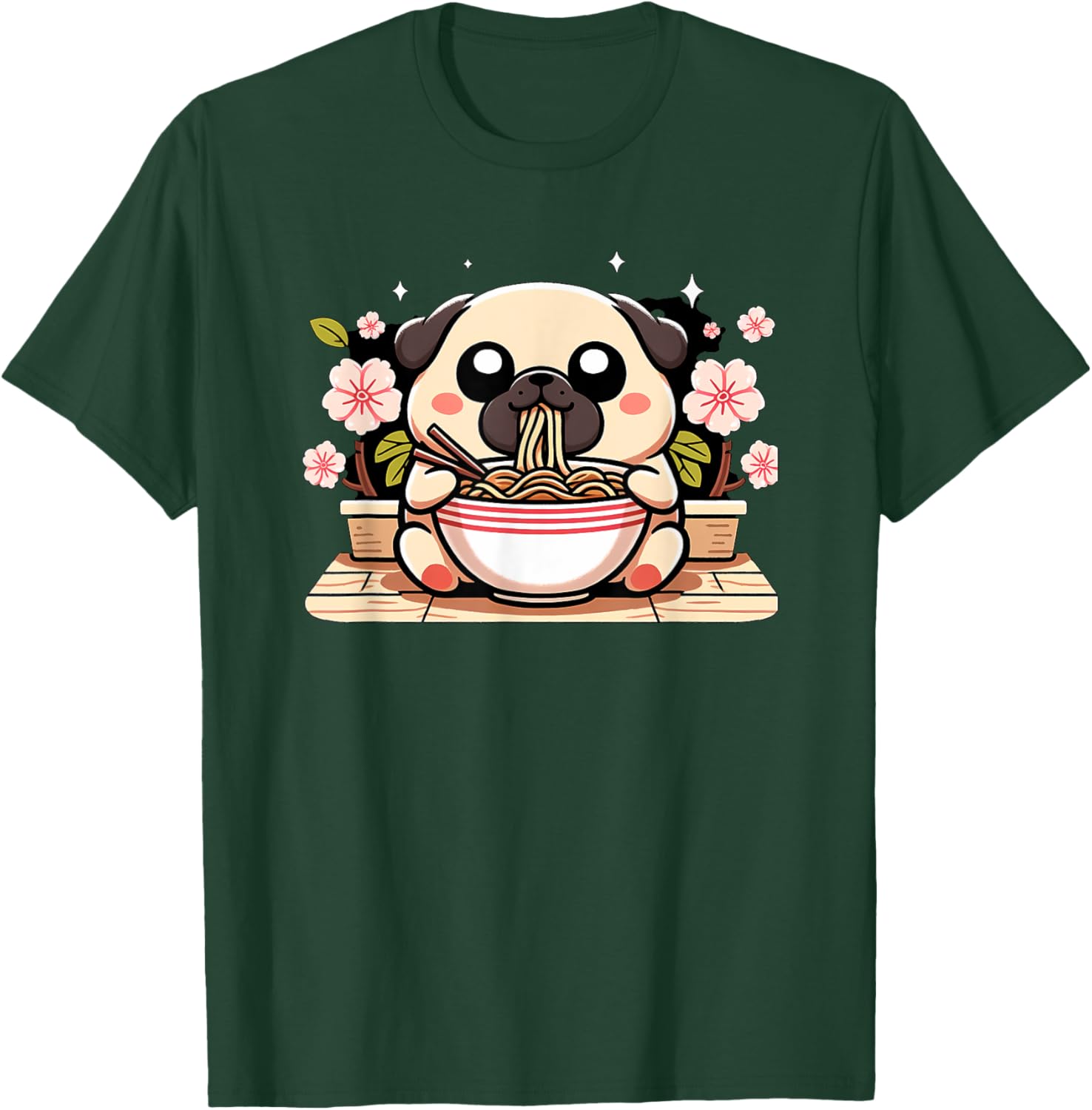 Kawaii Chug dog Eating Ramen T-Shirt - T-Shirt | Forest