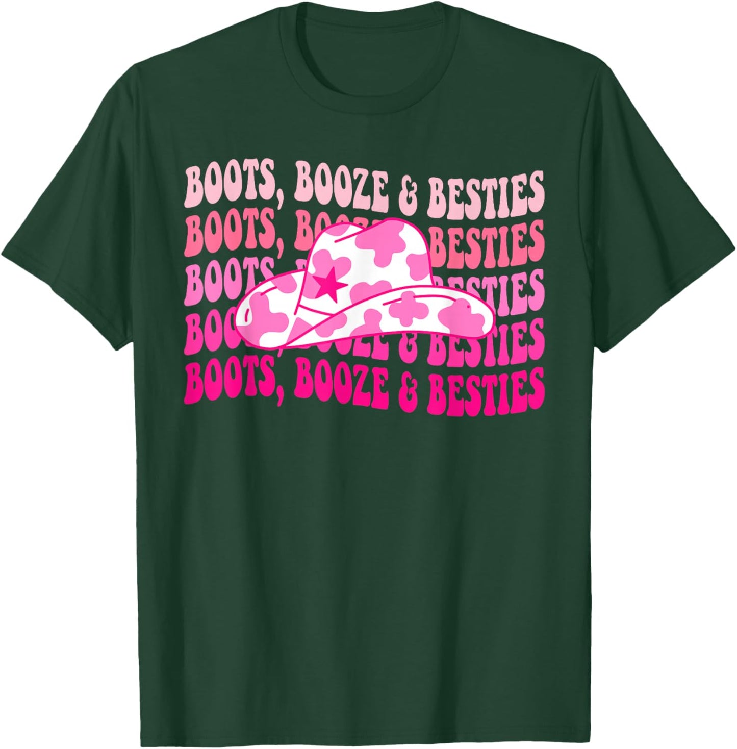 Boots Booze & Besties Western Cowgirls Groovy Bachelorette T-Shirt - T-Shirt | Forest