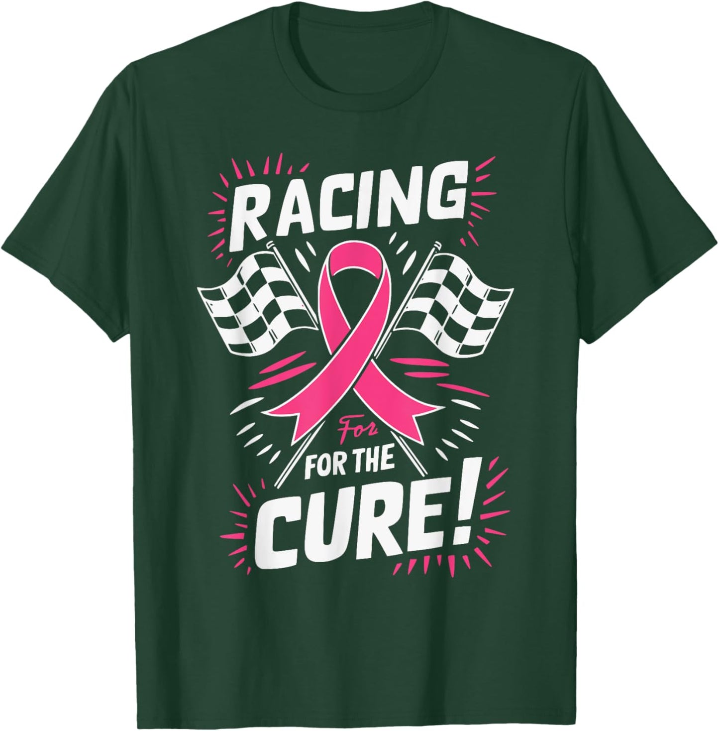 Pink Ribbon Breast Cancer Awareness Racing for a Cure T-Shirt - T-Shirt | Forest