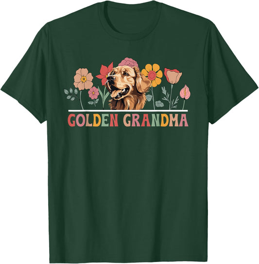 Golden Grandma Flowers Grandma of A Golden Retriever Grandma T-Shirt - T-Shirt | Forest