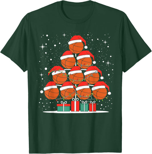 Basketball Player Xmas Santa Hat Basketball Christmas Tree T-Shirt - T-Shirt | Forest