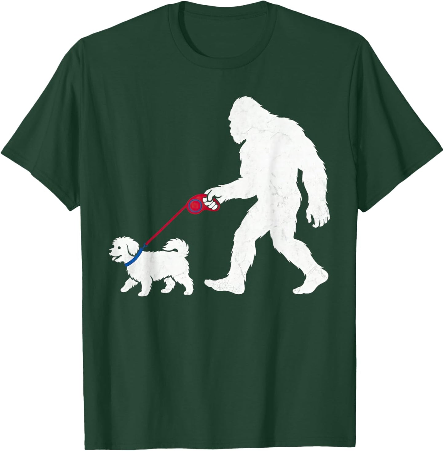 Retro Bigfoot Walking Maltese Dog Funny Sasquatch T-Shirt - T-Shirt | Forest