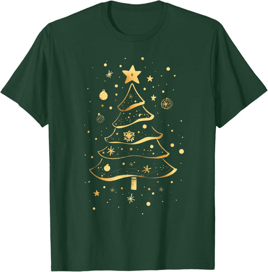 Golden Christmas Tree Design Elegant Sparkle Xmas Christmas T-Shirt - T-Shirt | Forest