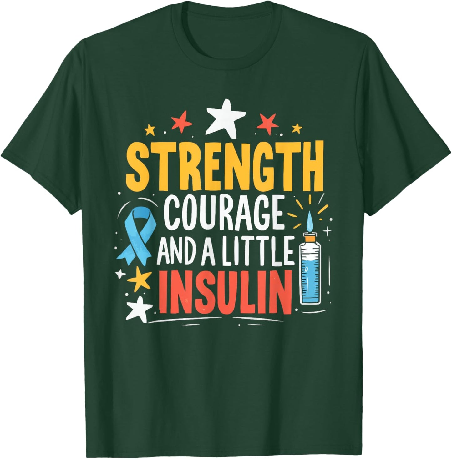 T1D Warrior Insulin Diabetic Type 1 Diabetes Awareness T-Shirt - T-Shirt | Forest