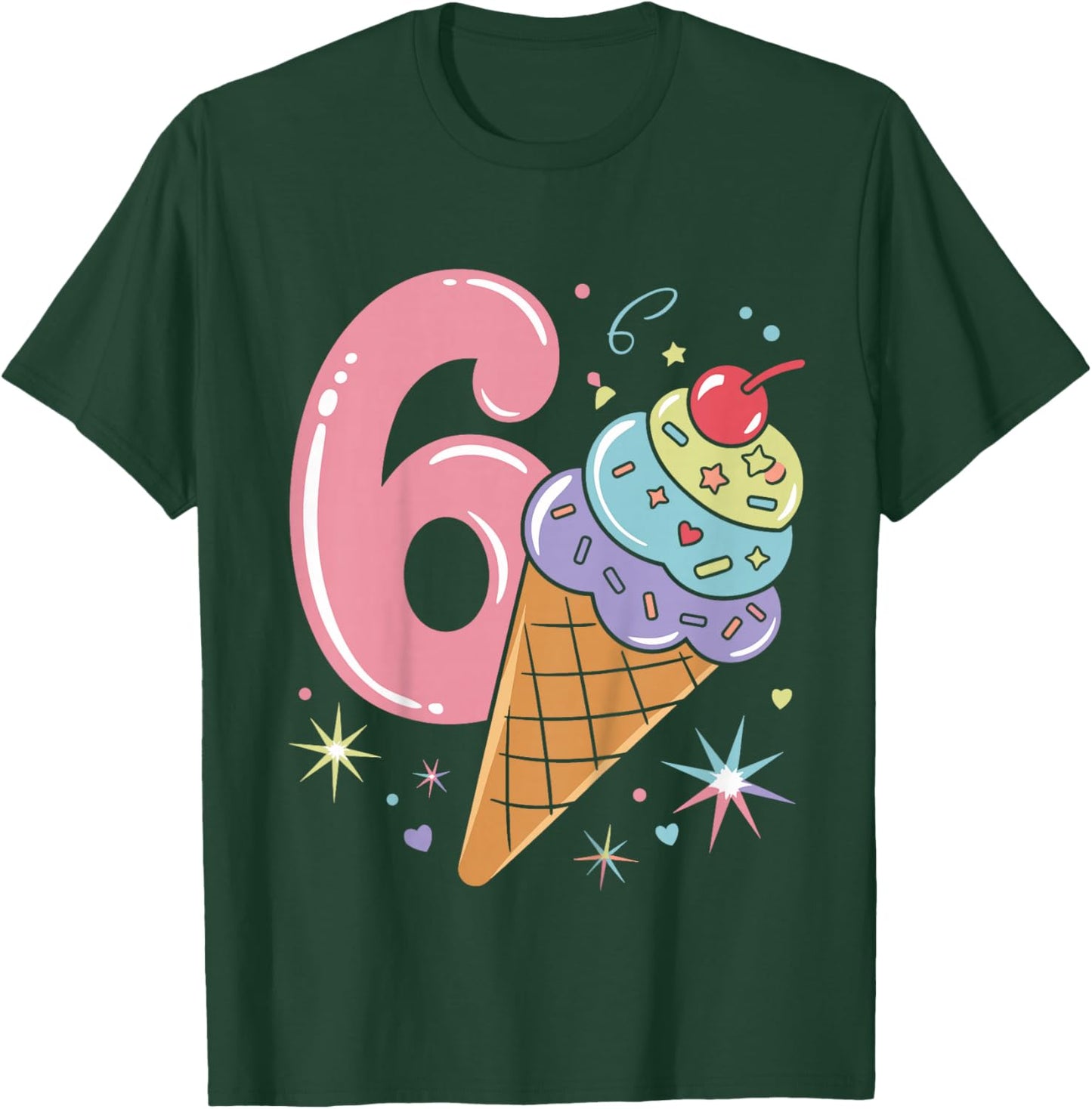 Kids 6 Year Old Birthday Boy Girl Ice Cream 6th Birthday T-Shirt - T-Shirt | Forest