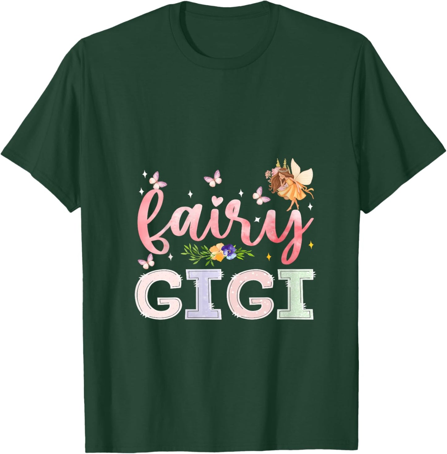 Women's Fairy Gigi Magical Floral Birthday Girl Fairytale Family V-Neck T-Shirt - T-Shirt | Forest