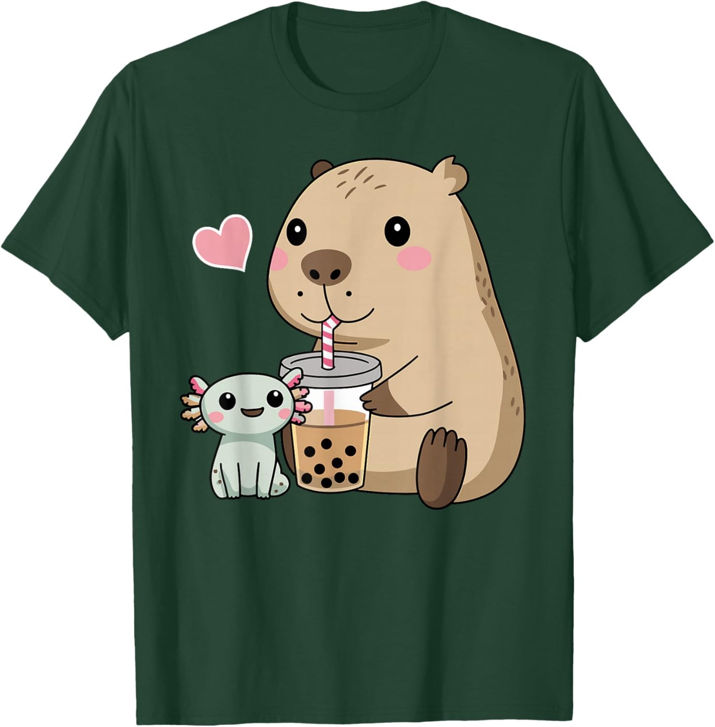 Cute Axolotl Lover Capybara Kawaii Anime Drinking Bubble Tea T-Shirt - T-Shirt | Forest