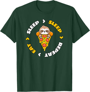 Pizza Paresseux Eat Sleep Sleep Repeat T-Shirt - T-Shirt | Forest