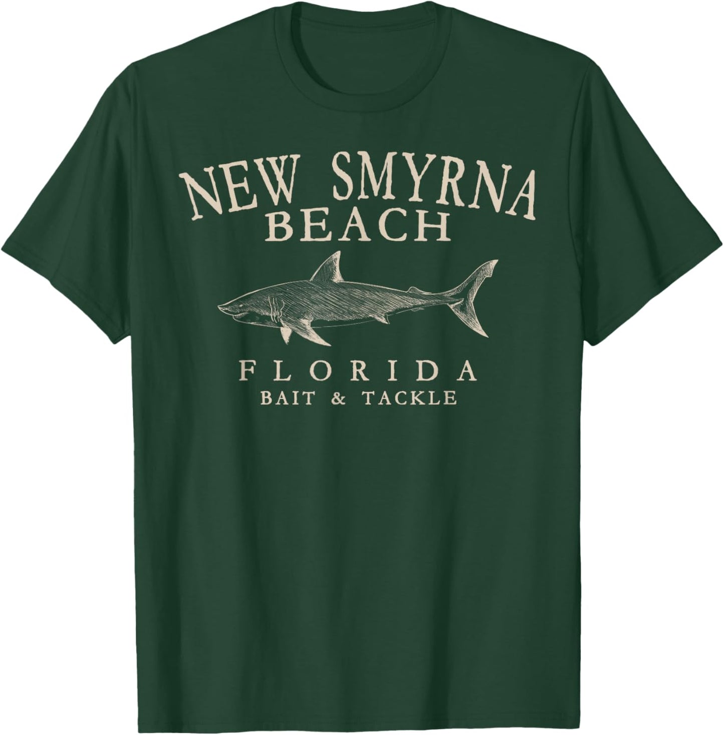 New Smyrna Beach Florida Shark Arched Antique White Letters T-Shirt - T-Shirt | Forest