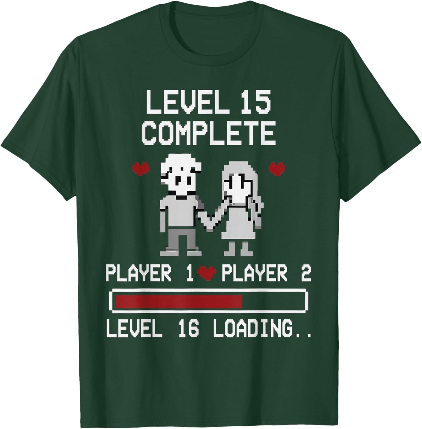 15th Wedding Anniversary Gamer Vintage Level 15 Complete T-Shirt - T-Shirt | Forest