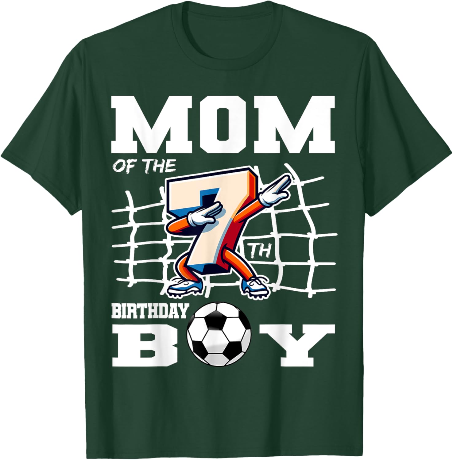 Mom 7th Birthday Boy Dabbing Soccer Football B-Day Party T-Shirt - T-Shirt | Forest