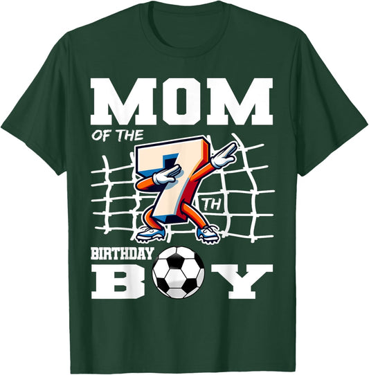 Mom 7th Birthday Boy Dabbing Soccer Football B-Day Party T-Shirt - T-Shirt | Forest