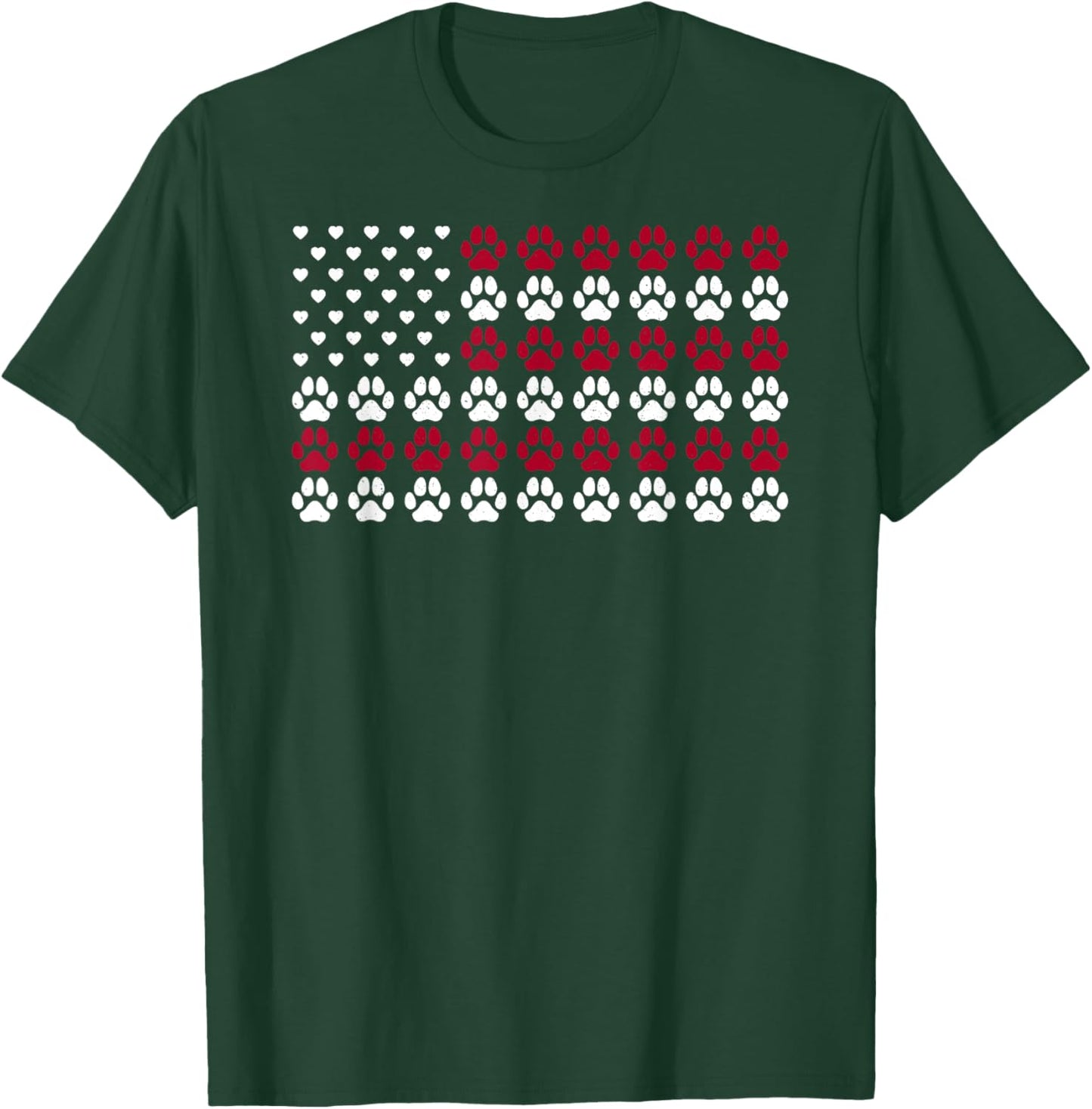 USA Flag Dogs paw Heart Distressed American Flag Dog Paw T-Shirt - T-Shirt | Forest
