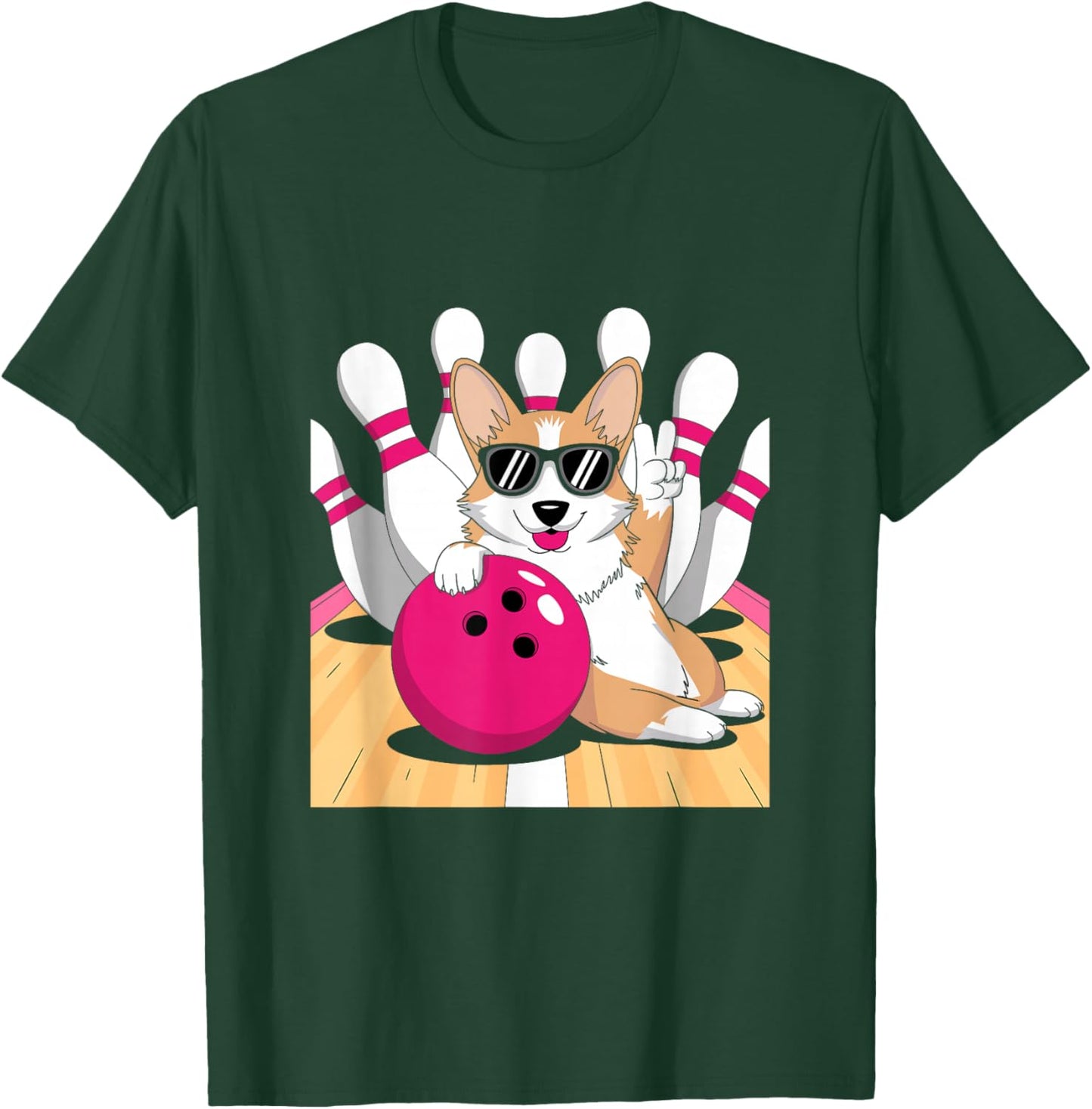 Corgi Bowler Bowling Tenpin T-Shirt - T-Shirt | Forest