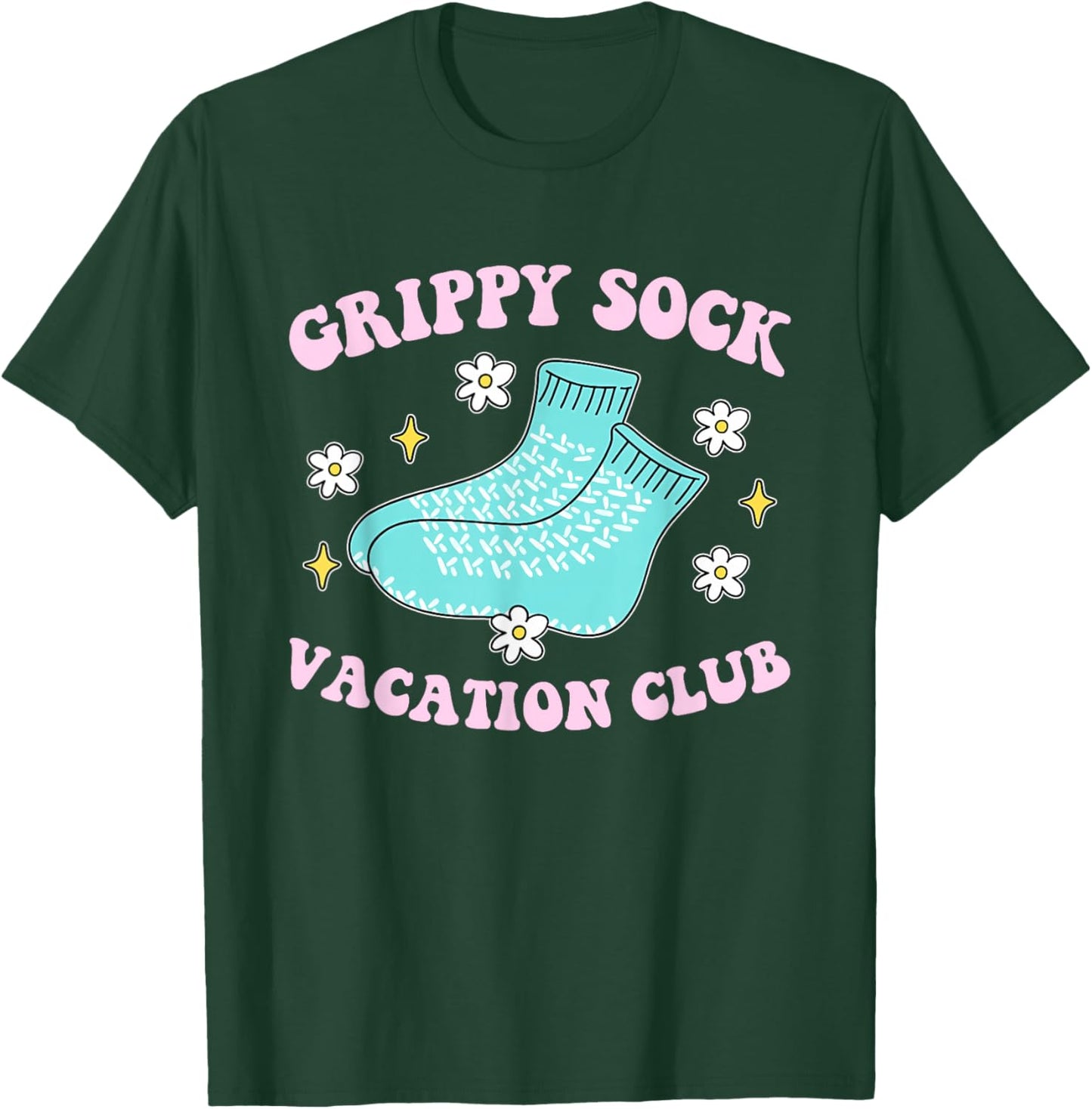 Grippy Sock Vacation Club Funny Design T-Shirt - T-Shirt | Forest