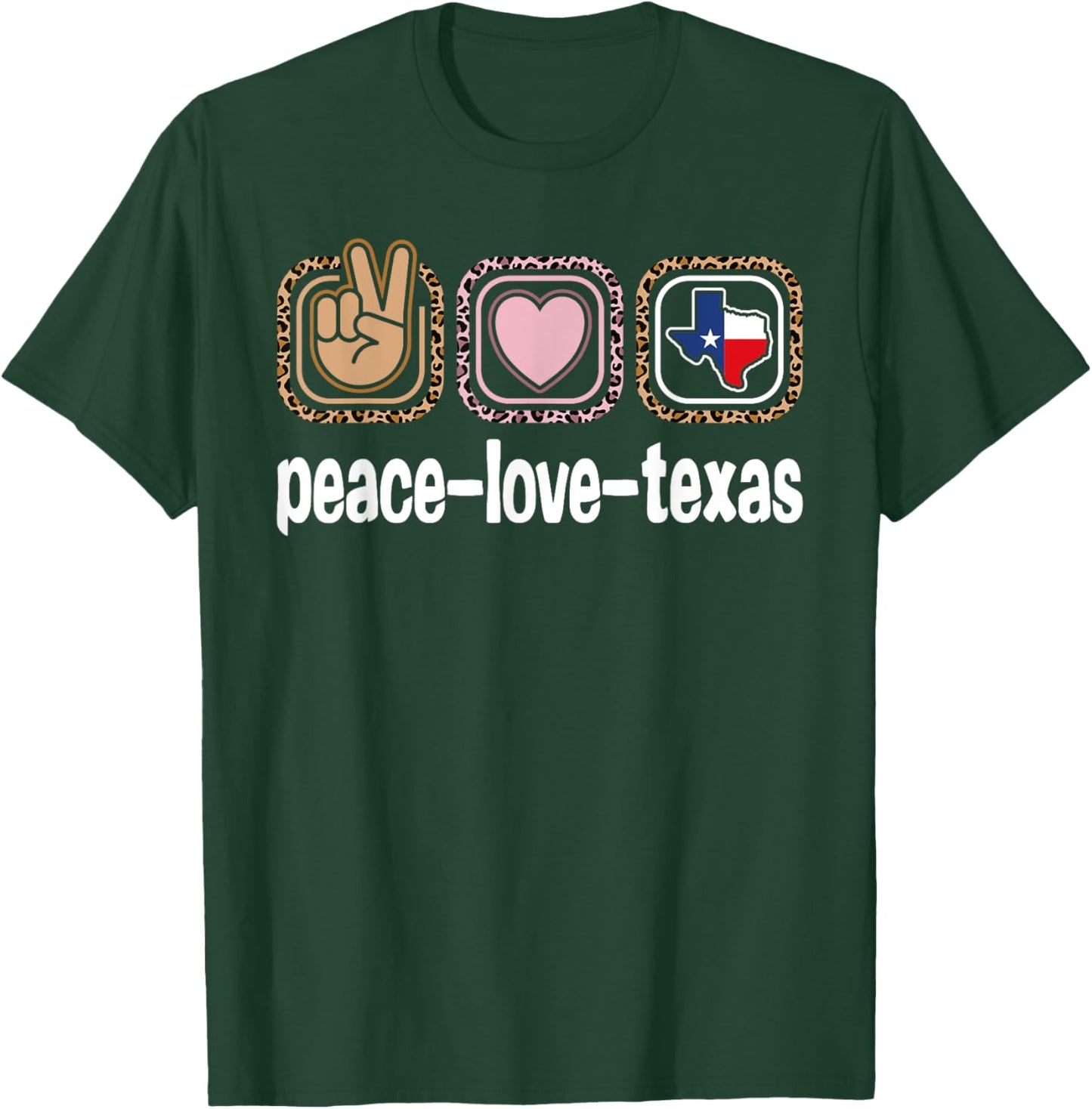 Texas Leopard Print Texas Women Girls Kids Peace Love Texas T-Shirt - T-Shirt | Forest