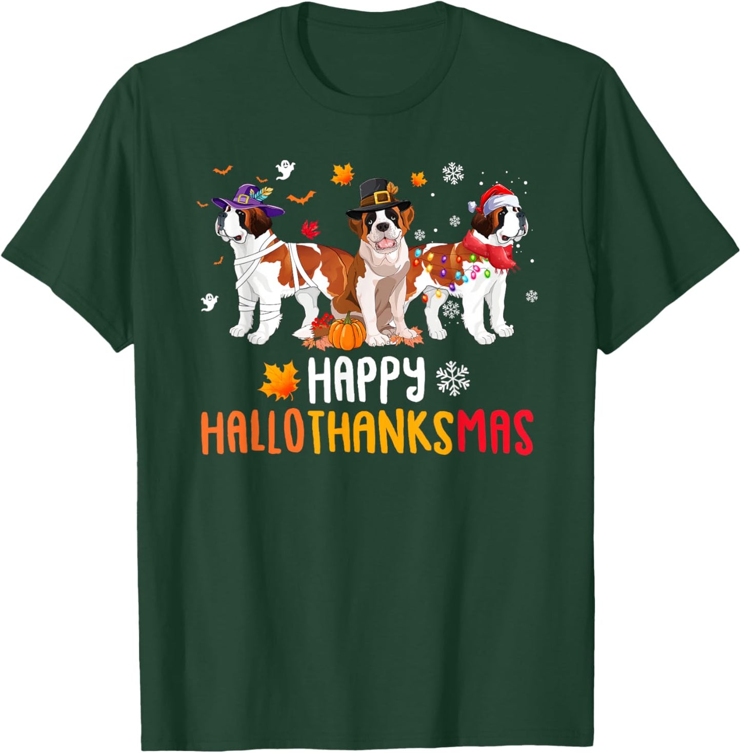 Halloween Thanksgiving Christmas Funny Saint Bernard Dogs T-Shirt - T-Shirt | Forest
