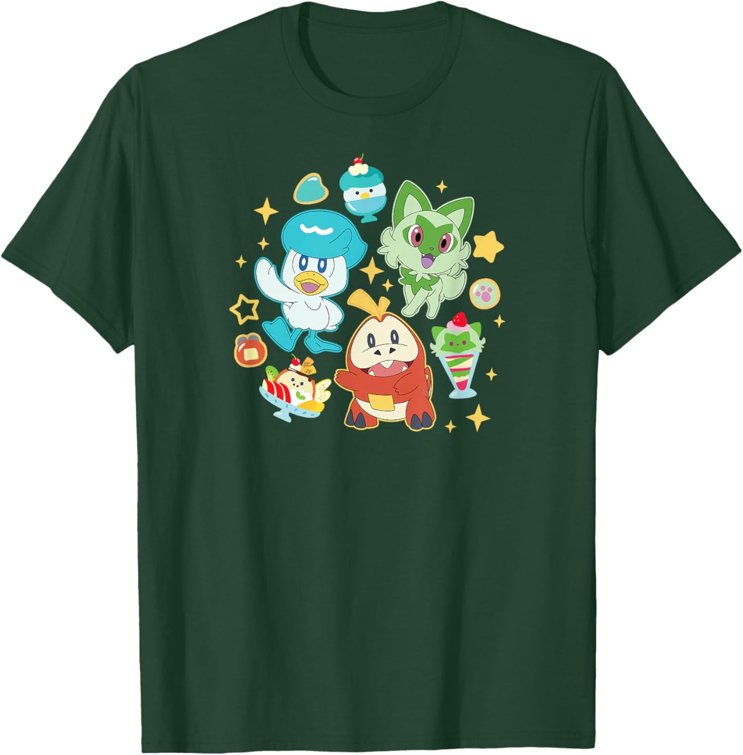 Pokémon - Quaxly Sprigatito Fuecoco Starters Cafe Desserts T-Shirt - T-Shirt | Forest
