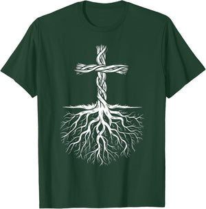 Religious Faith God Jesus Christ Tree Roots Christian Cross T-Shirt - T-Shirt | Forest