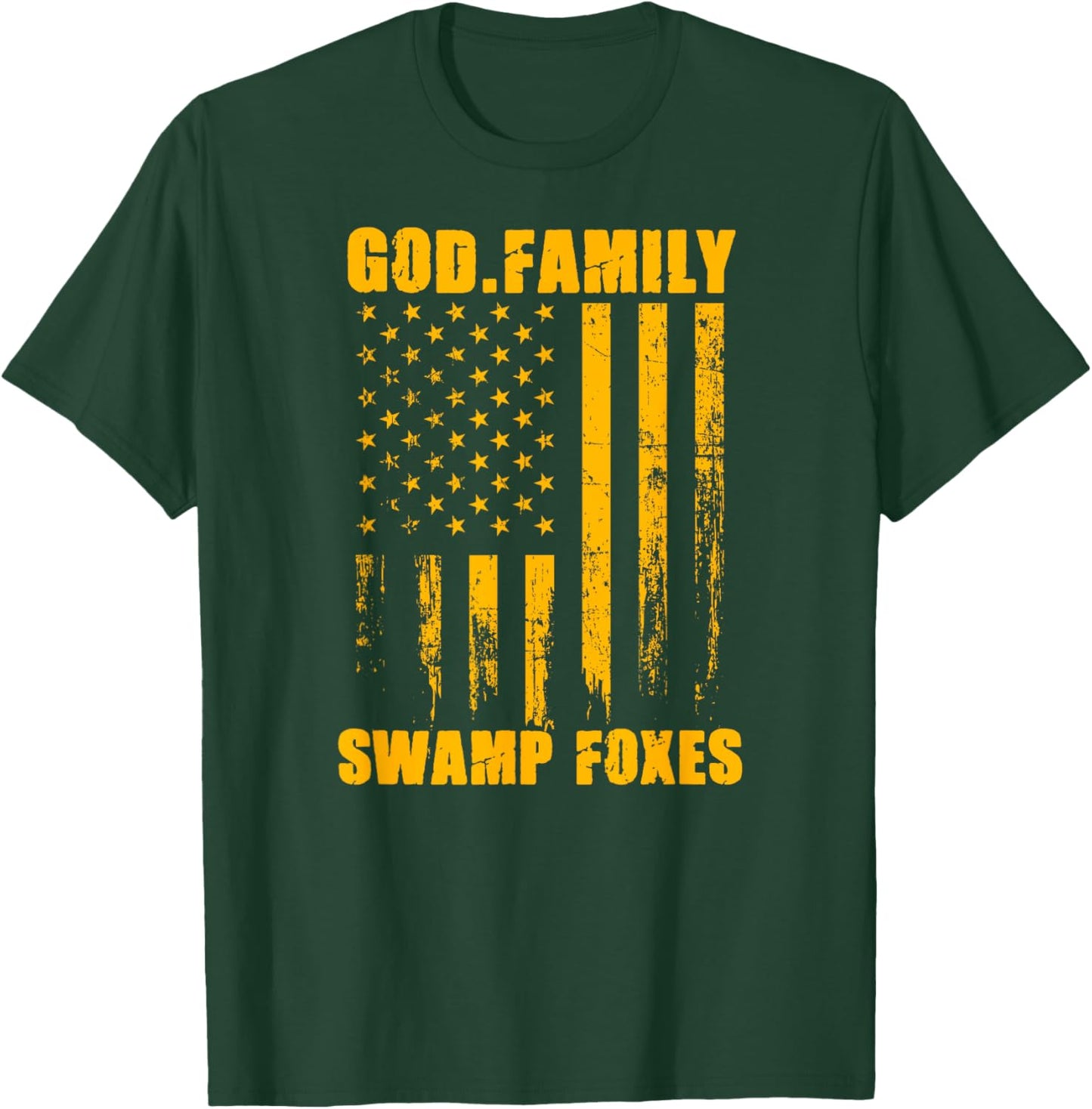 Marion Swamp Foxes God. Family. Vintage USA Flag T-Shirt - T-Shirt | Forest