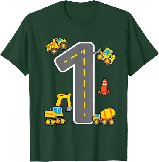 I'm 1 Construction Theme 1st Birthday Party Boys Excavator T-Shirt - T-Shirt | Forest