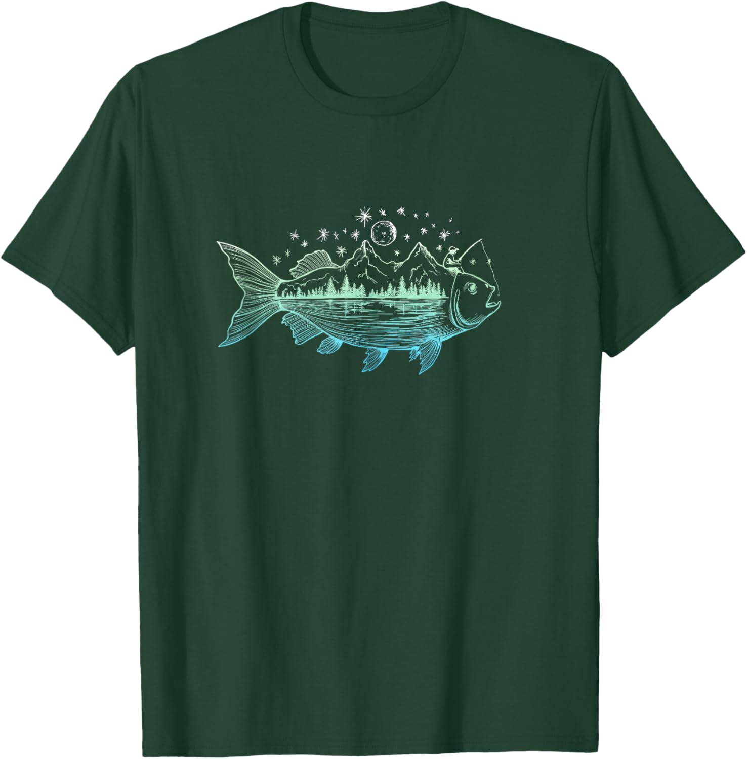 Cool Fish Shaped from Mountains Nature Scene Fishing T-Shirt - T-Shirt | Forest