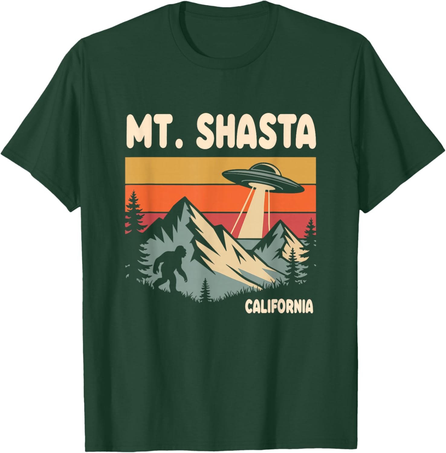 Mt. Shasta Alien UFO Bigfoot Retro T-Shirt - T-Shirt | Forest
