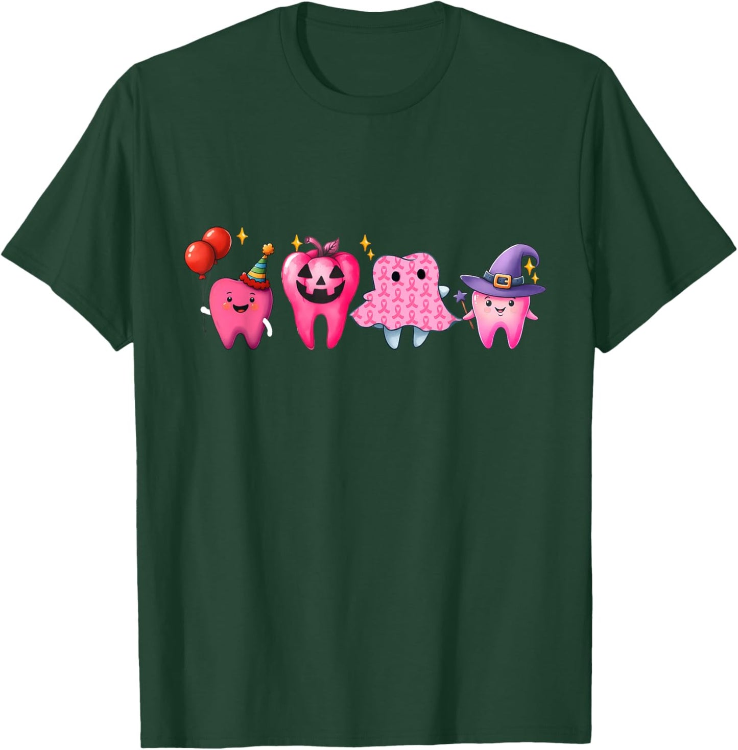 Dental Breast Cancer Awareness Tooth Dental Pink Ribbon T-Shirt - T-Shirt | Forest