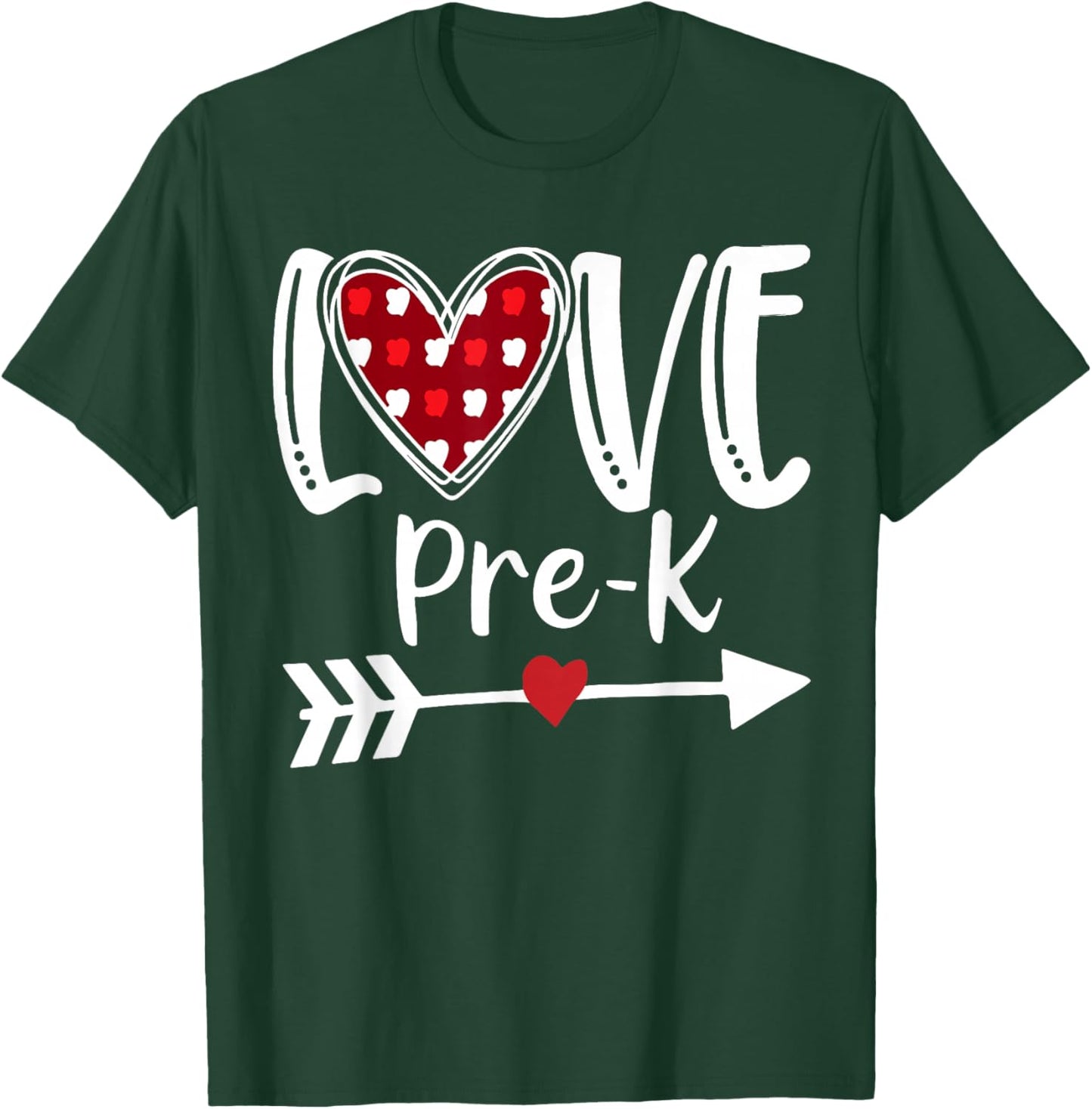 Love Pre-K Red Plaid Heart Valentines Day Teacher Student T-Shirt - T-Shirt | Forest