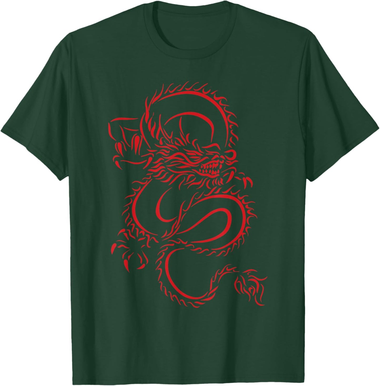 Red Chinese Firedrake Dragon - Dragon Print Art Wear- Dragon , Small, Black T-Shirt - T-Shirt | Forest