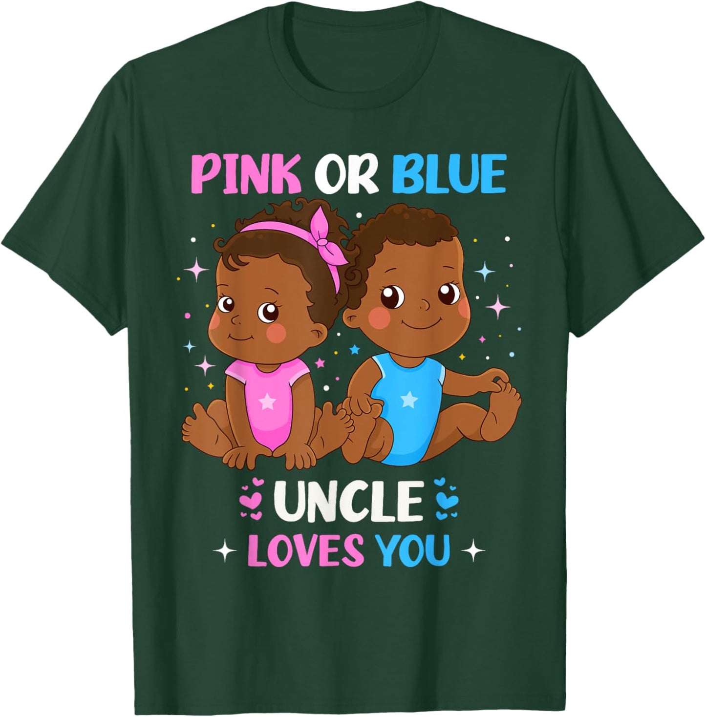 Pink or Blue Uncle Loves You Black Baby Gender Reveal Party T-Shirt - T-Shirt | Forest