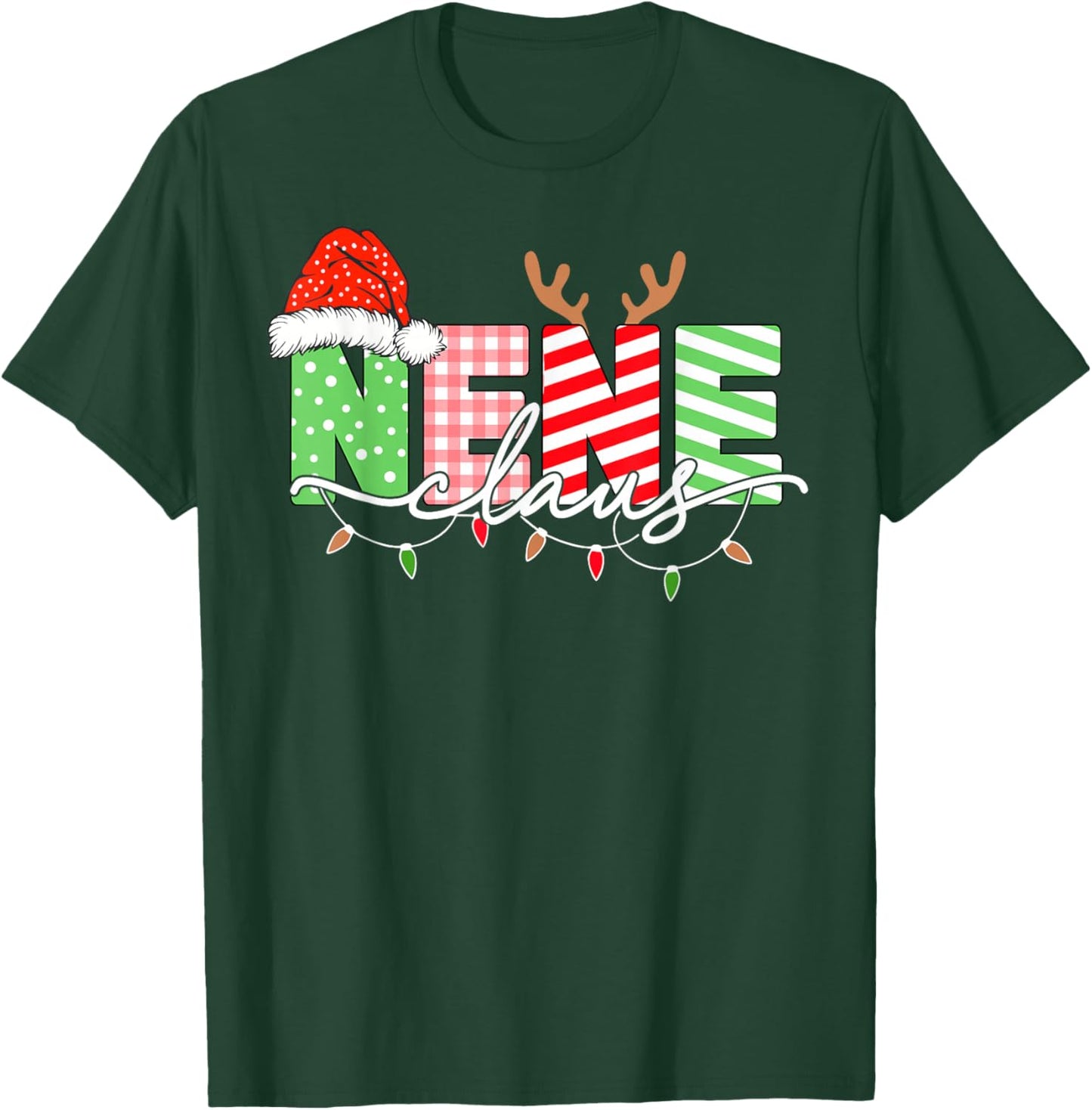 Nene Claus Christmas Lights Santa Hat Family Matching T-Shirt - T-Shirt | Forest