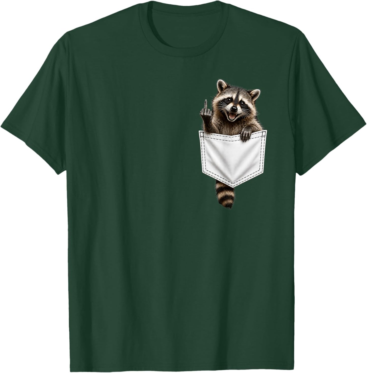 Raccoon in Pocket Giving The Middle Finger Flipping The Bird T-Shirt - T-Shirt | Forest